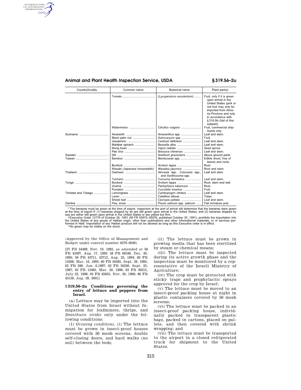 Animal and Plant Health Inspection Service, USDA § 319.56–2U