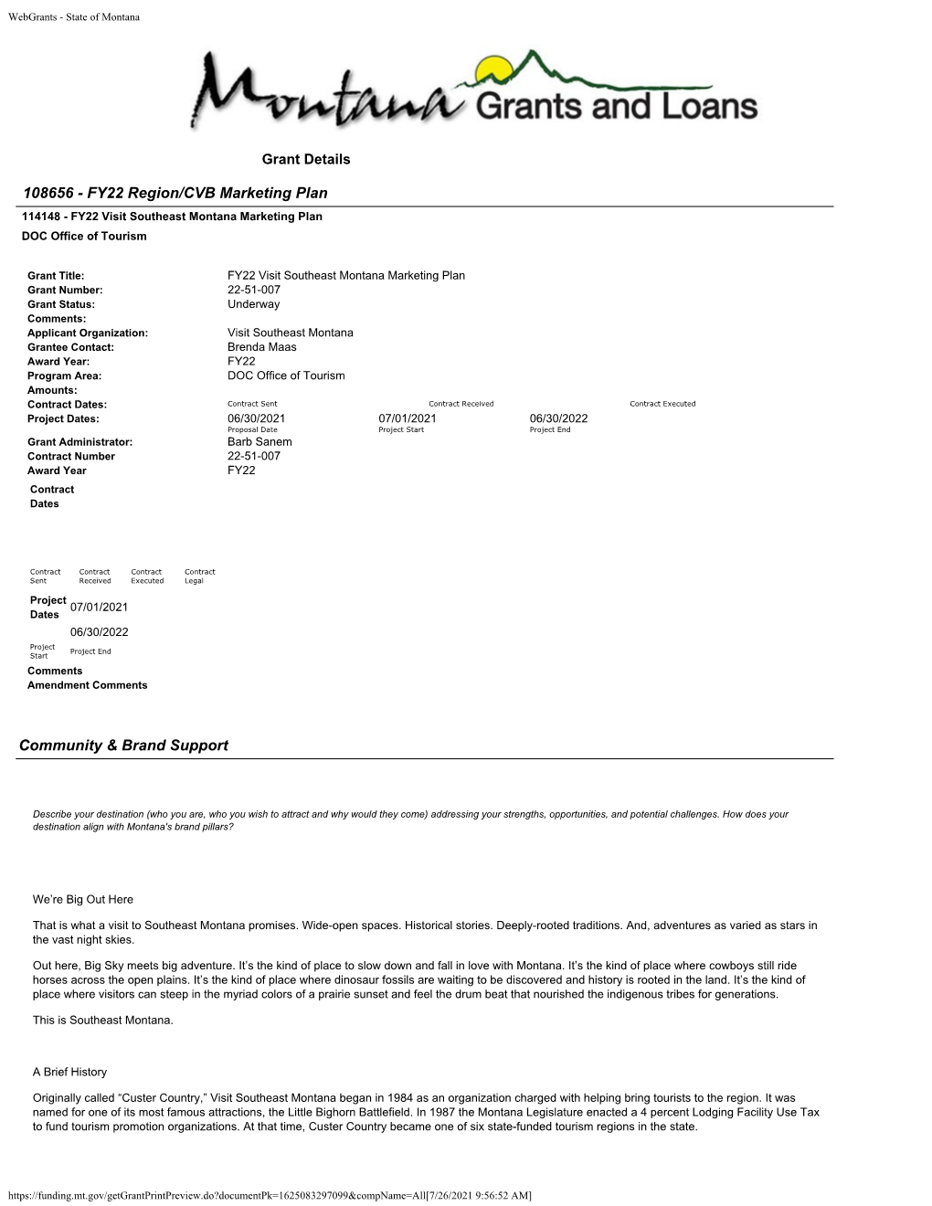 FY22 Region/CVB Marketing Plan 114148 - FY22 Visit Southeast Montana Marketing Plan DOC Office of Tourism