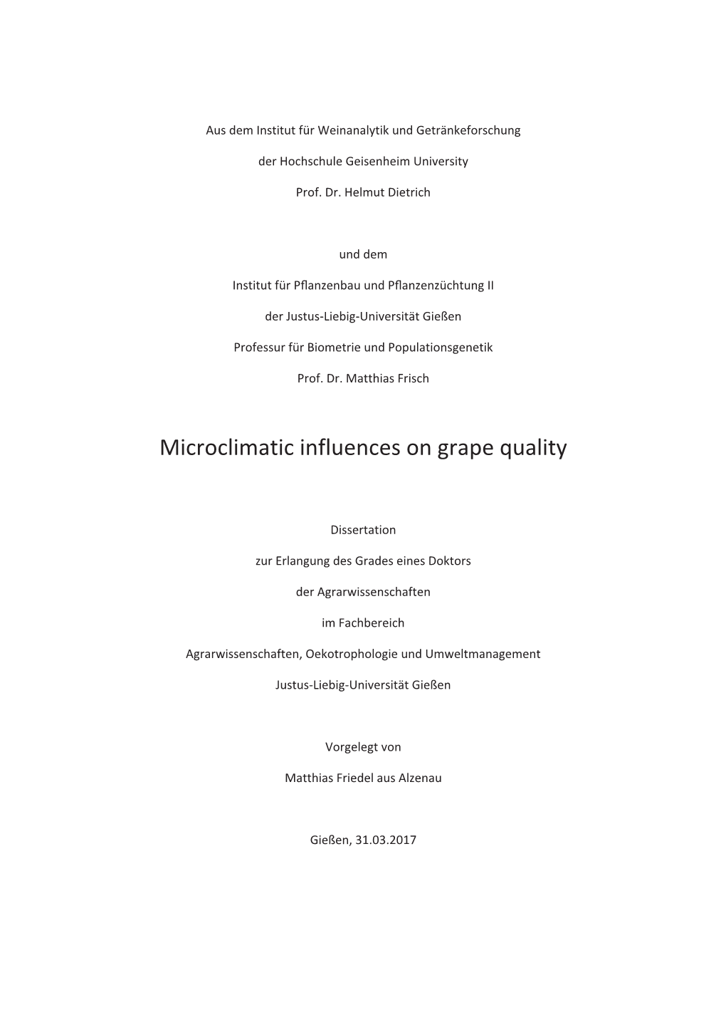 Microclimatic Influences on Grape Quality