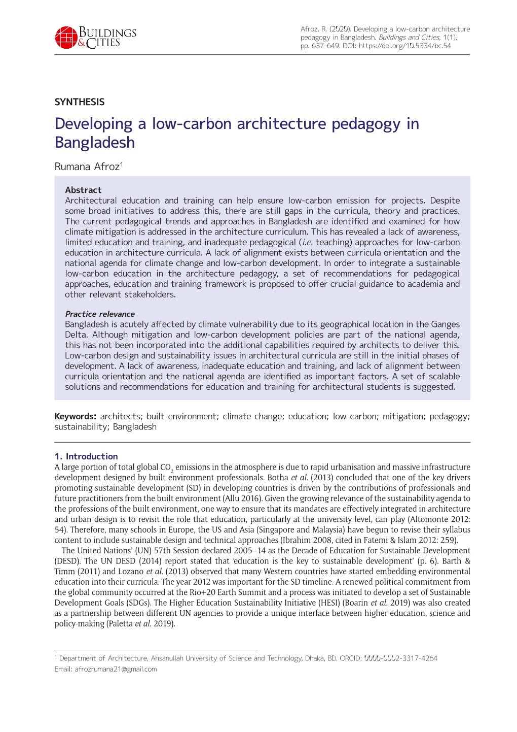 Developing a Low-Carbon Architecture Pedagogy in Bangladesh