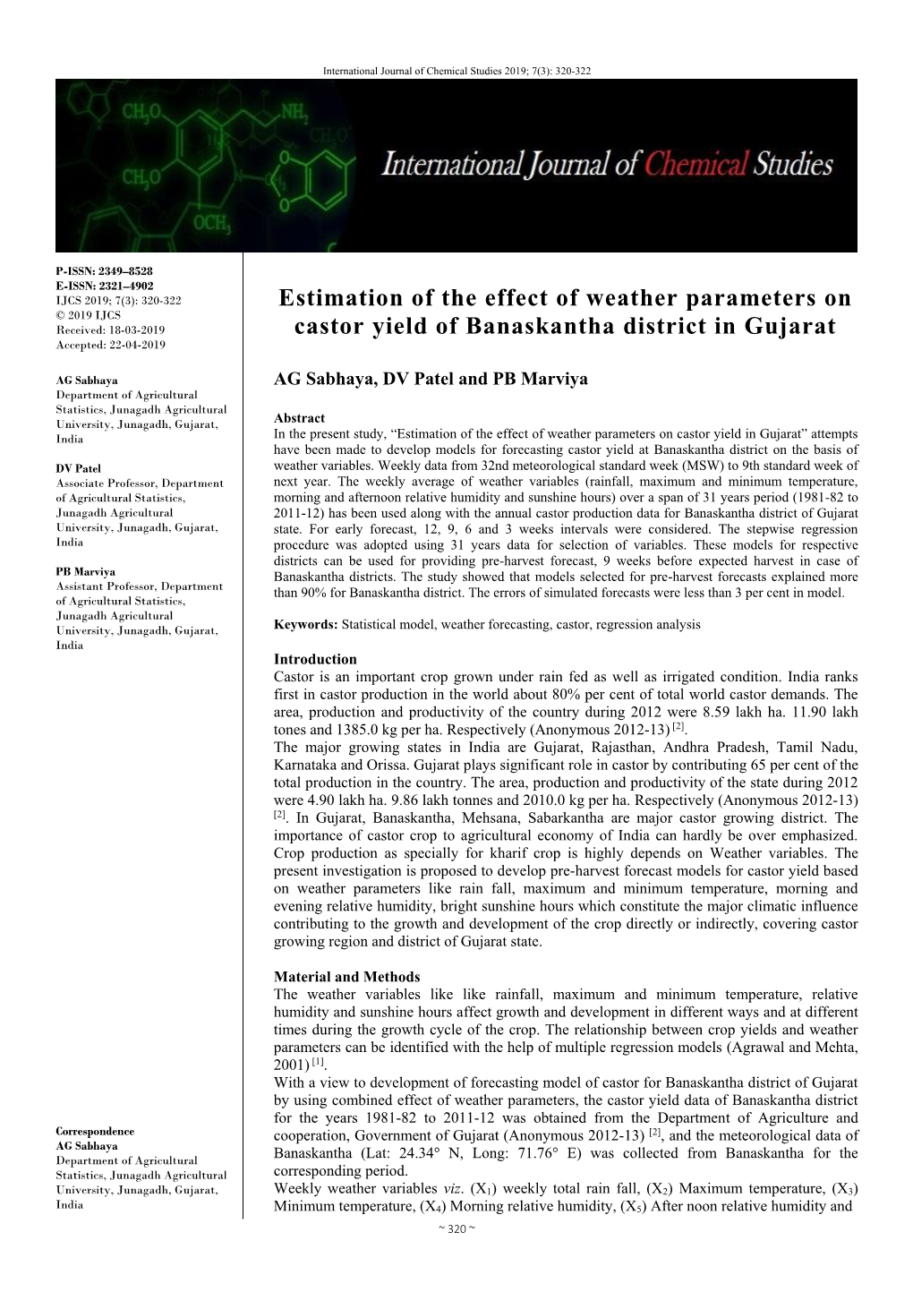 Estimation of the Effect of Weather Parameters on Castor Yield Of