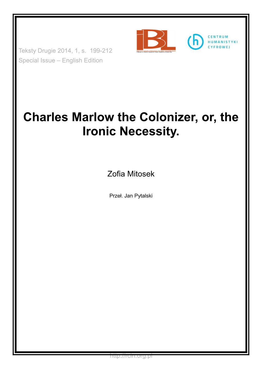 Charles Marlow the Colonizer, Or, the Ironic Necessity