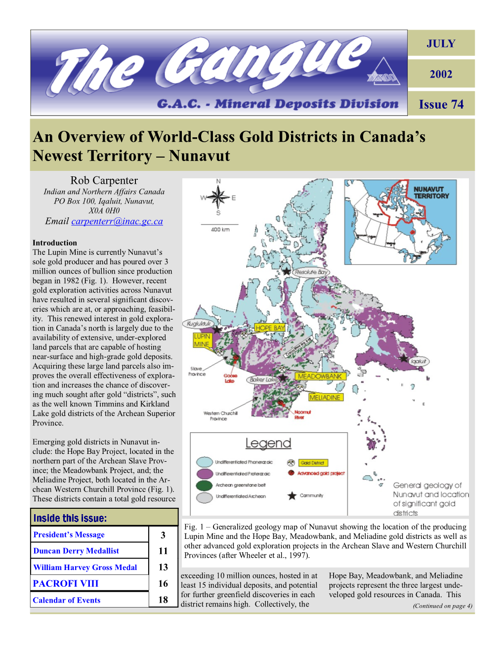 An Overview of World-Class Gold Districts in Canada's Newest