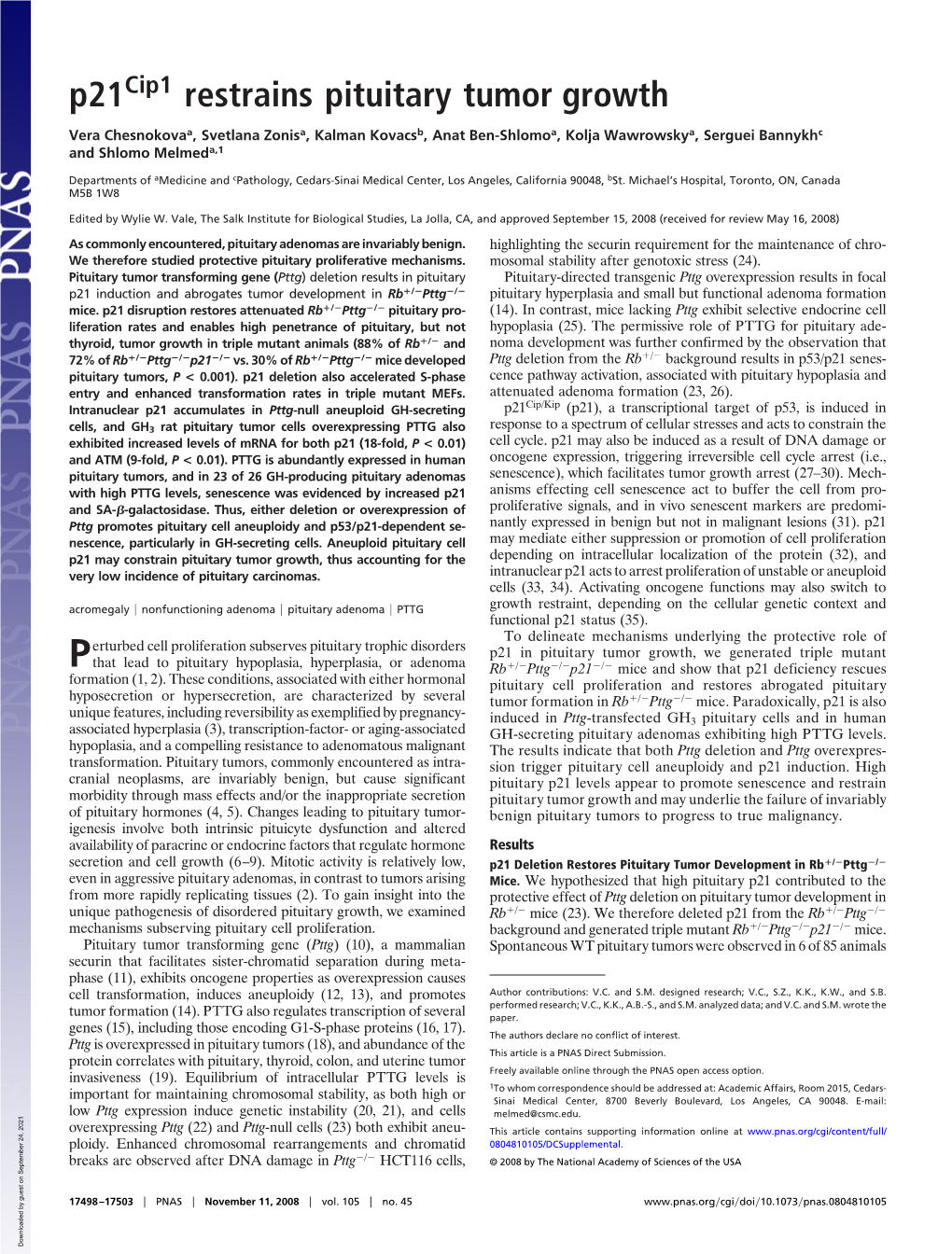 P21 Restrains Pituitary Tumor Growth