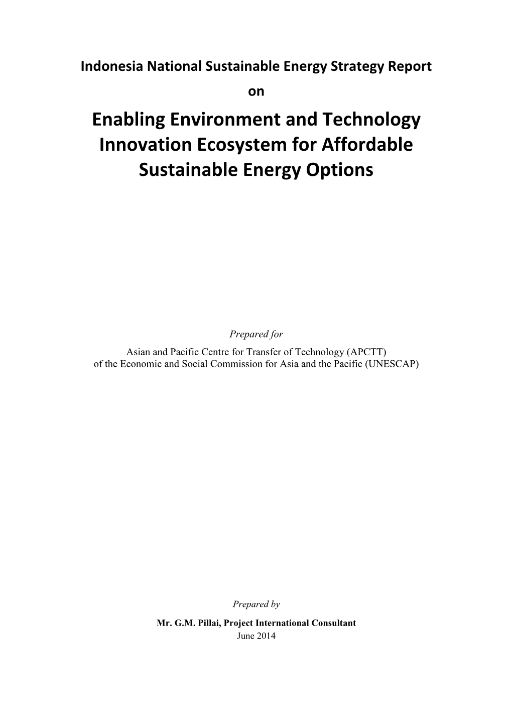 Indonesia National Sustainable Energy Strategy Report on Enabling Environment and Technology Innovation Ecosystem for Affordable Sustainable Energy Options