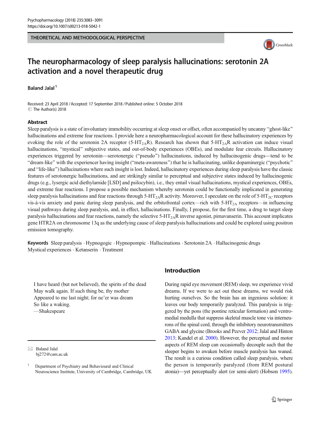 Serotonin 2A Activation and a Novel Therapeutic Drug