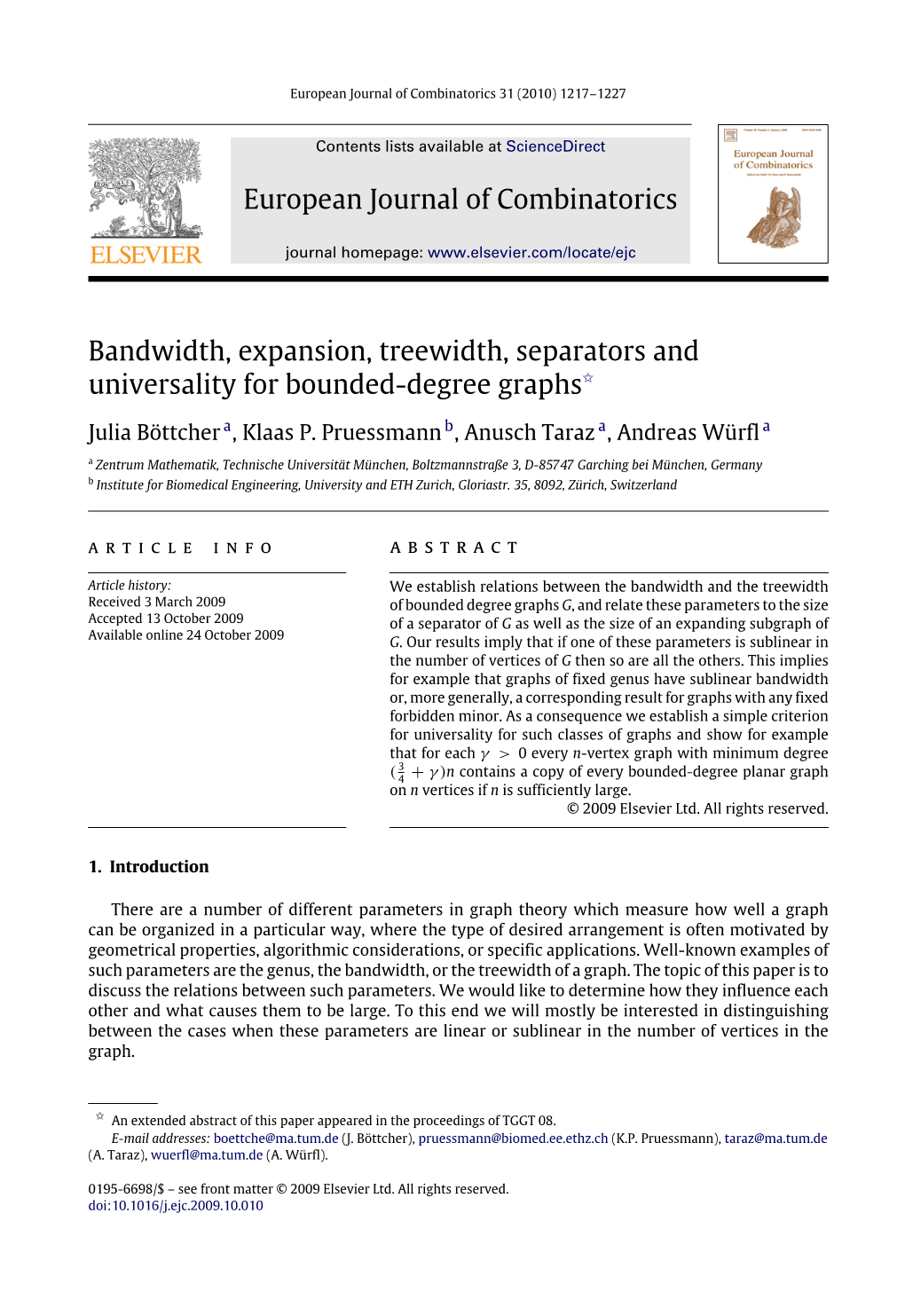 Bandwidth, Expansion, Treewidth, Separators and Universality for Bounded-Degree Graphs$