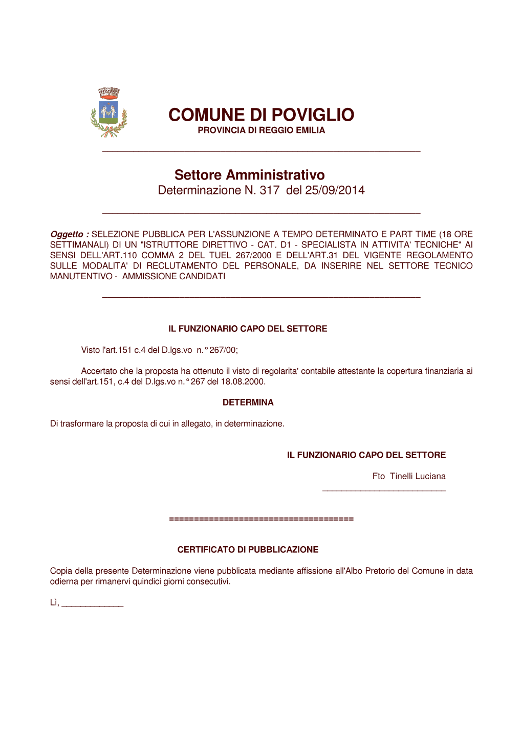 Comune Di Poviglio Provincia Di Reggio Emilia