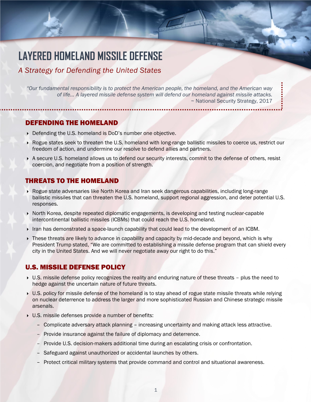 LAYERED HOMELAND MISSILE DEFENSE a Strategy for Defending the United States