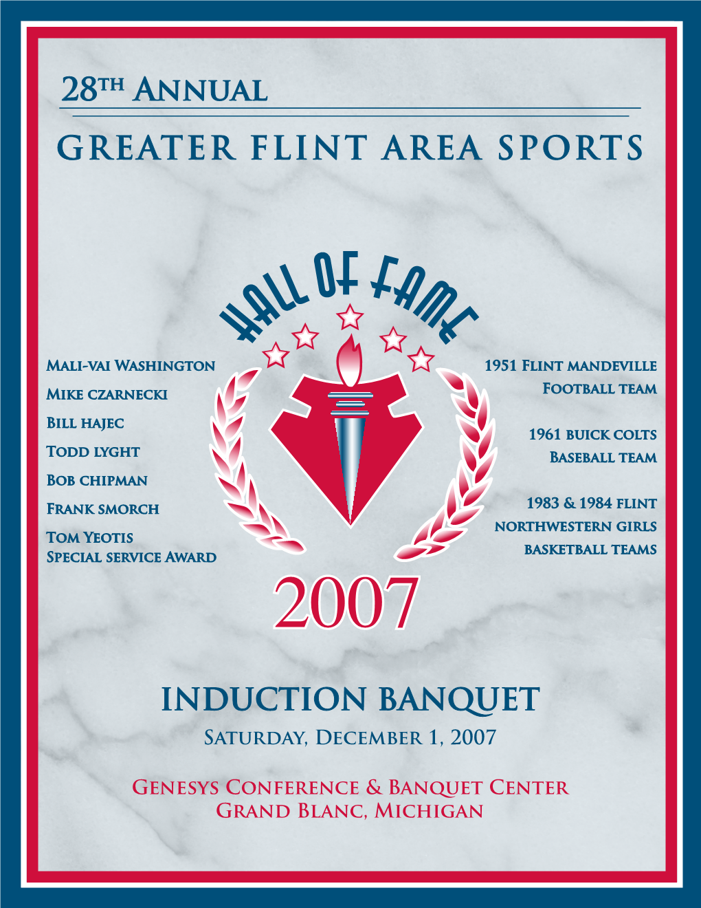 Greater Flint Area Sports Hall of Fame - Page 1 Greater Flint Area Sports Hall of Fame - Page 2 Tonight’S Program