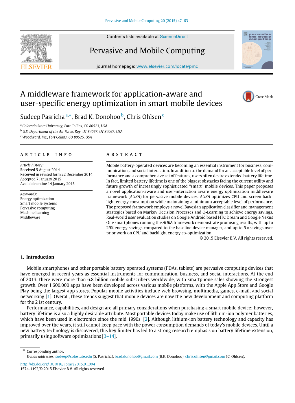 A Middleware Framework for Application-Aware and User-Specific Energy Optimization in Smart Mobile Devices