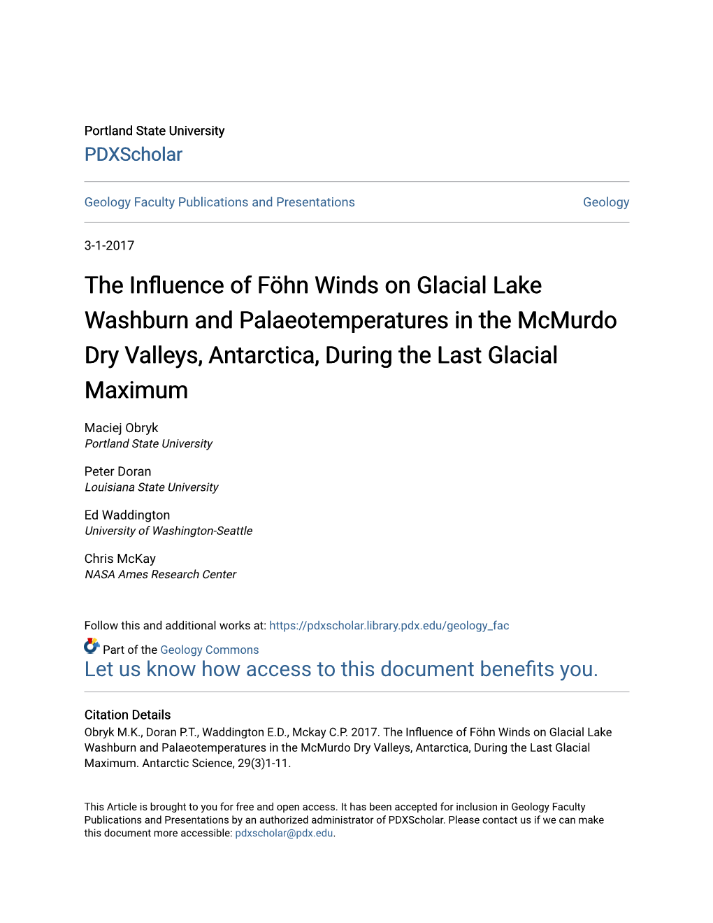 The Influence of Fцhn Winds on Glacial Lake Washburn And