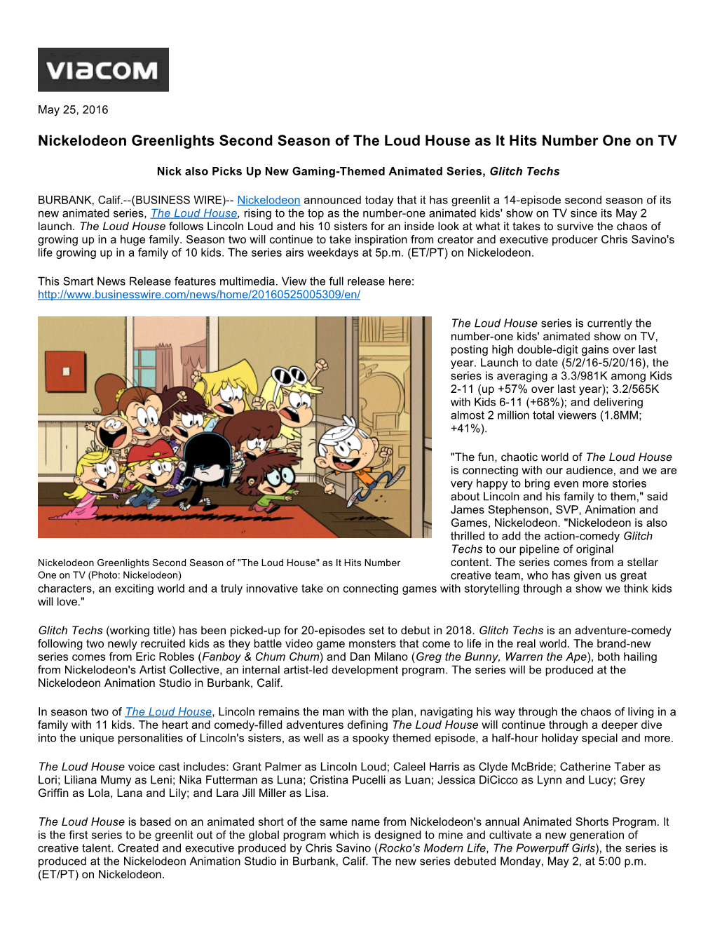 Nickelodeon Greenlights Second Season of the Loud House As It Hits Number One on TV