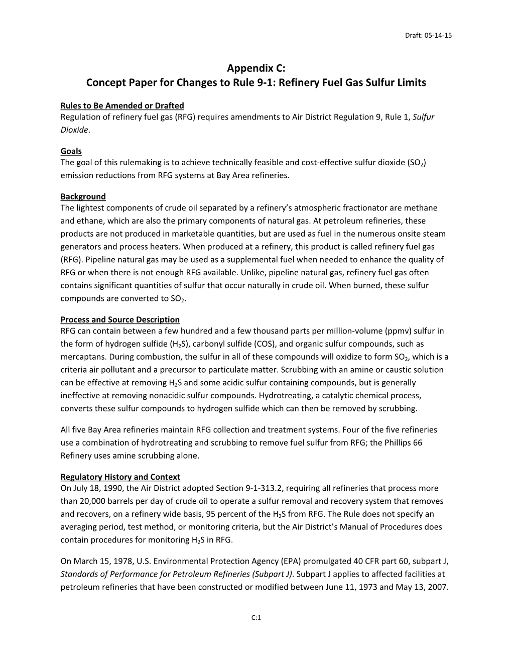 Concept Papers for Changes to Rule 9-1 -- Refinery Fuel Gas Sulfur