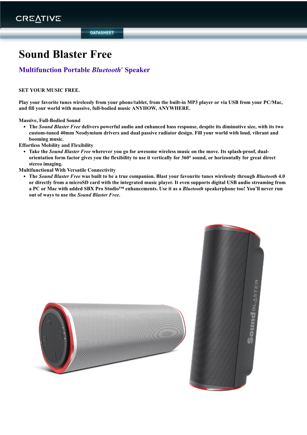 Sound Blaster Free Multifunction Portable Bluetooth® Speaker