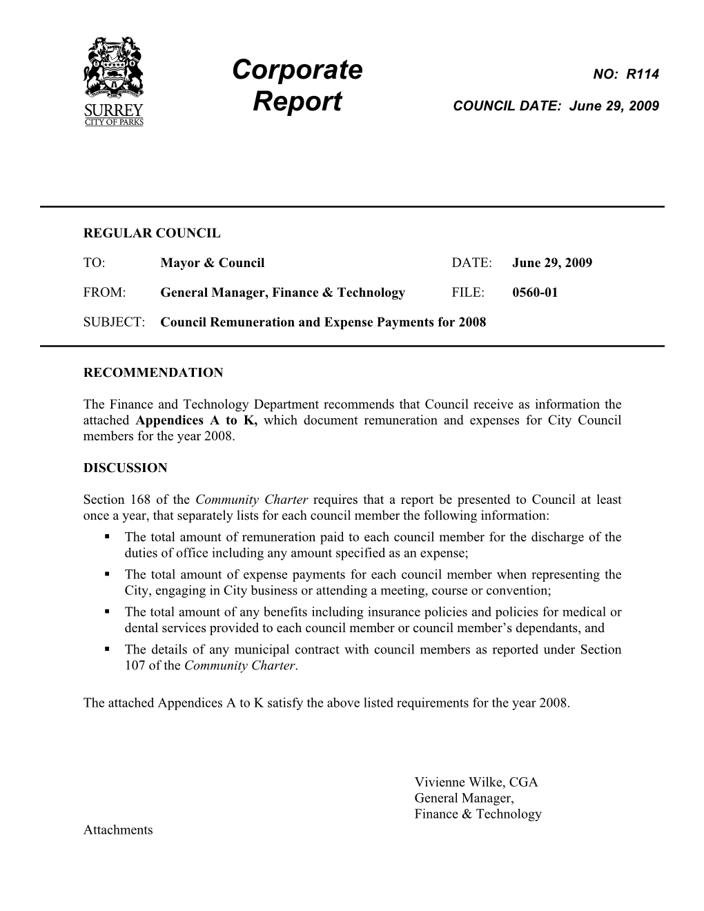 R114: Council Remuneration and Expense Payments for 2008