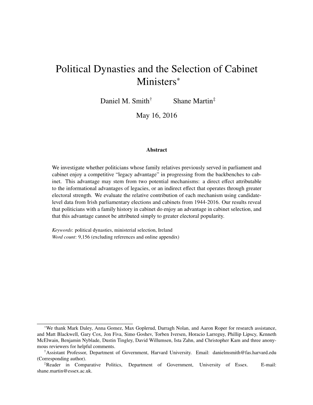 Political Dynasties and the Selection of Cabinet Ministers∗