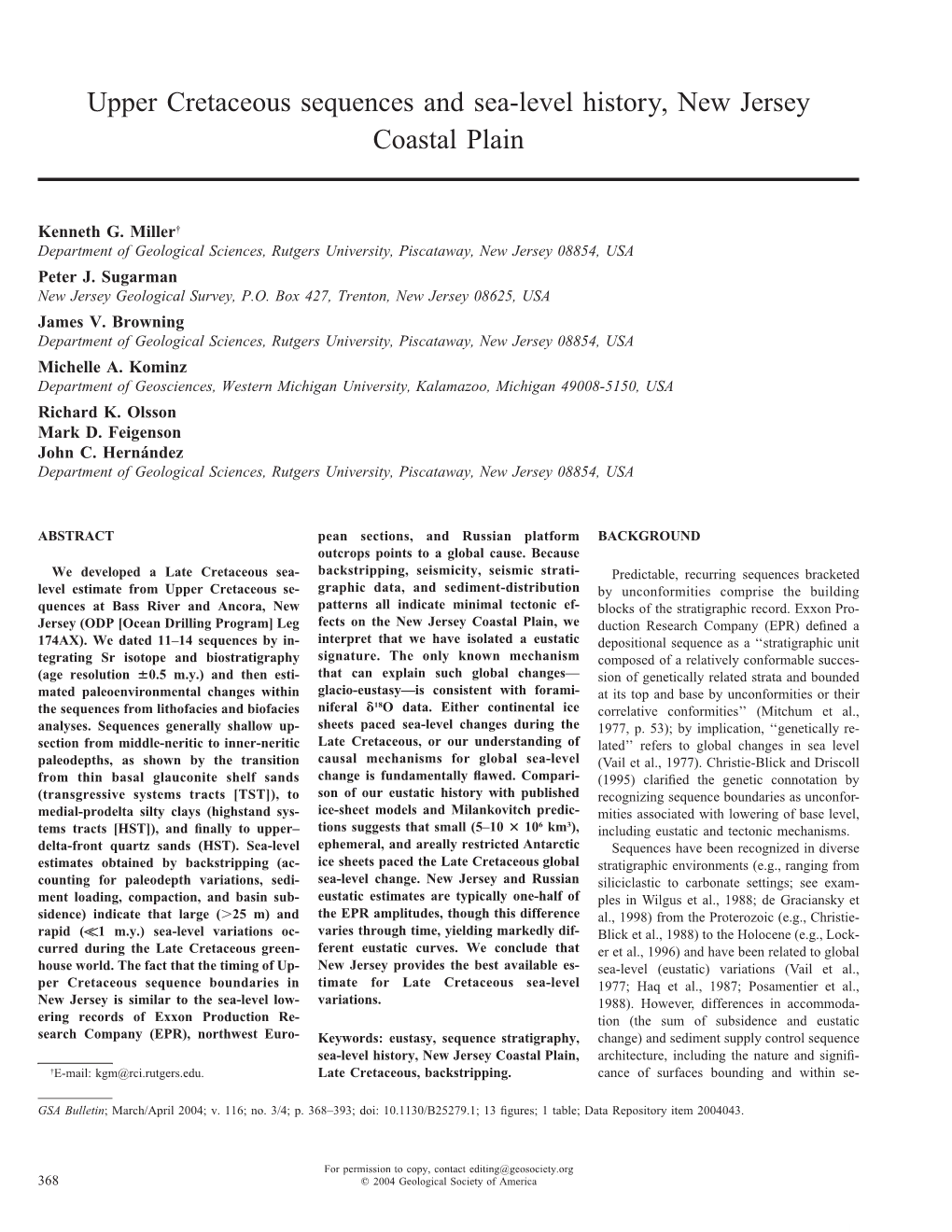 Upper Cretaceous Sequences and Sea-Level History, New Jersey Coastal Plain