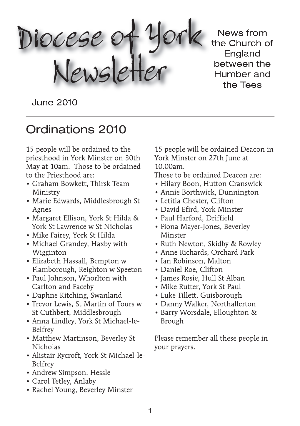 Diocese of York Newsletter