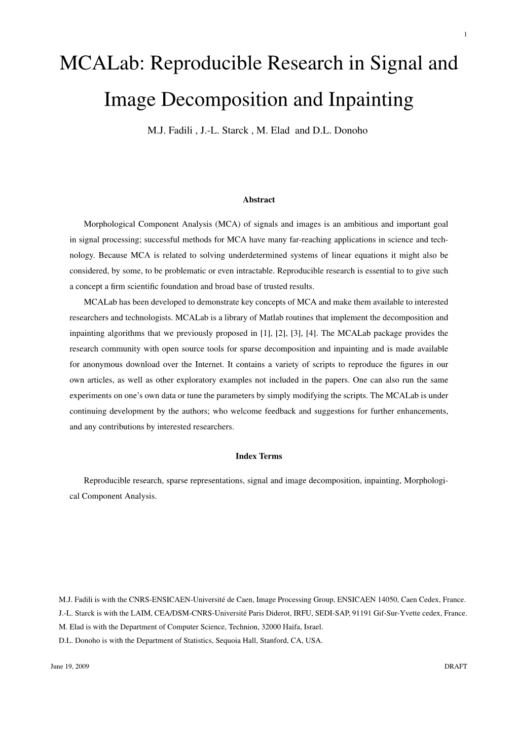 Mcalab: Reproducible Research in Signal and Image Decomposition and Inpainting