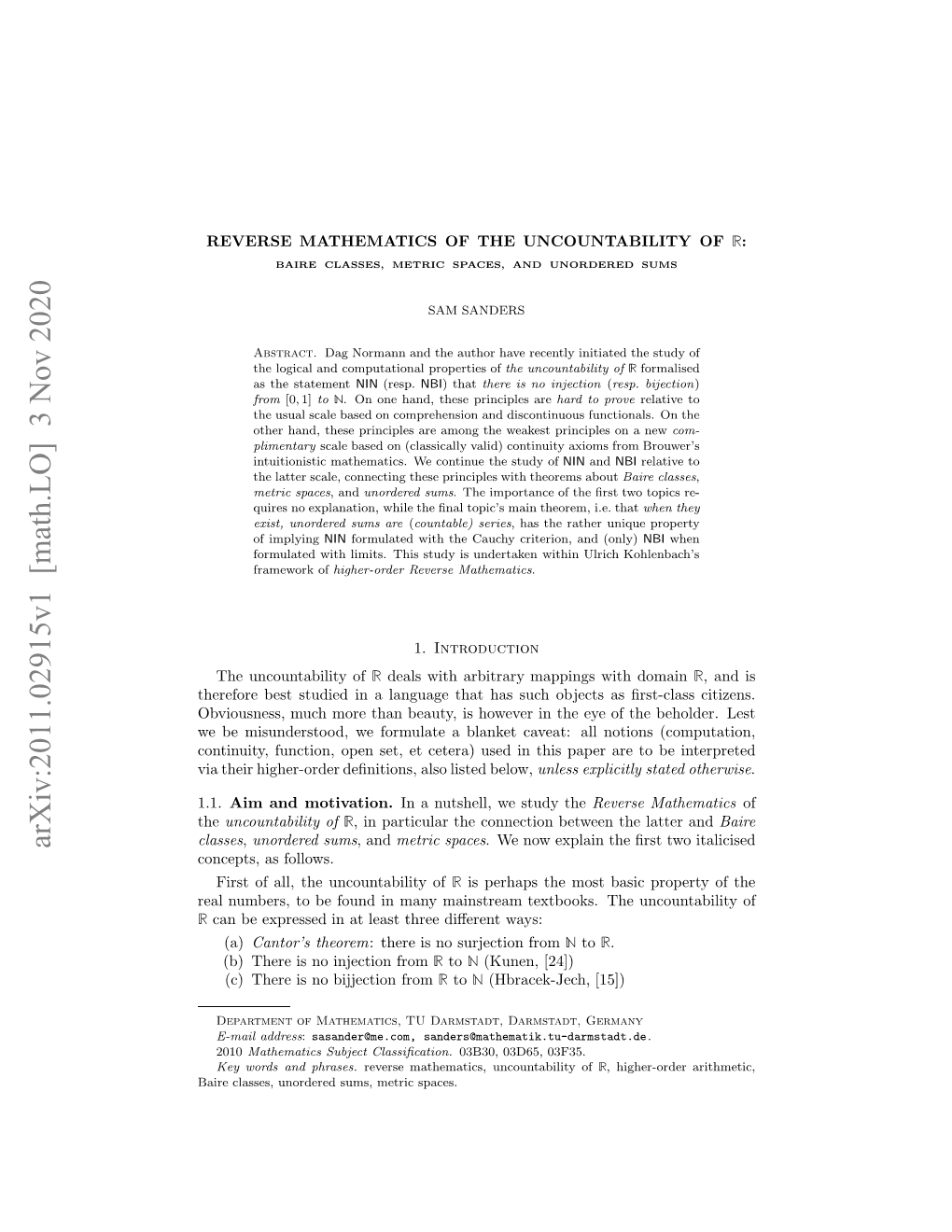 Arxiv:2011.02915V1 [Math.LO] 3 Nov 2020 the Otniy Ucin Pnst Tctr)Ue Nti Ae R T Are Paper (C 1.1