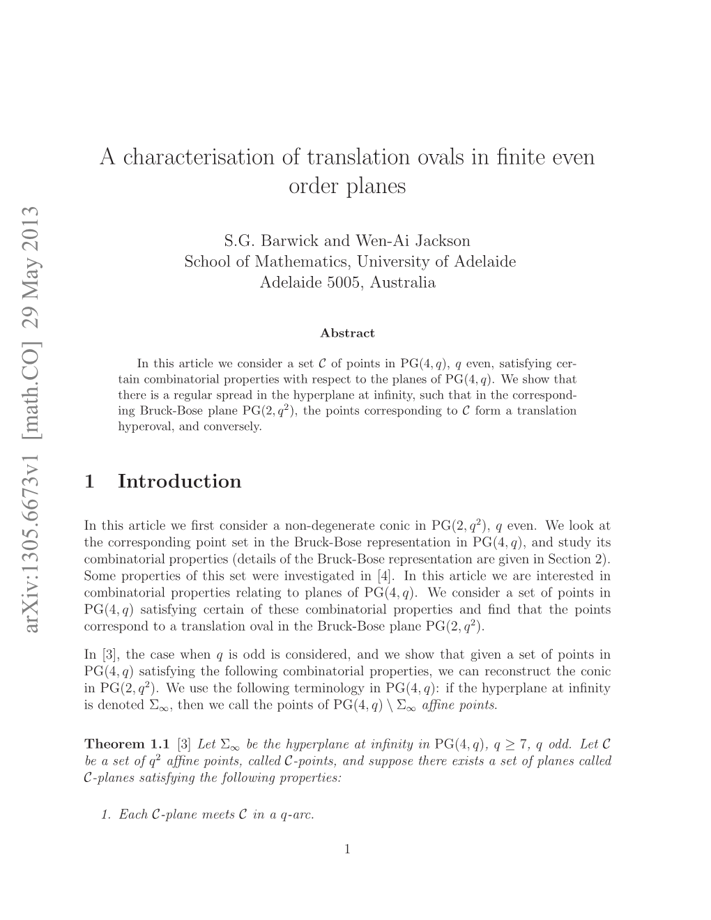 A Characterisation of Translation Ovals in Finite Even Order Planes