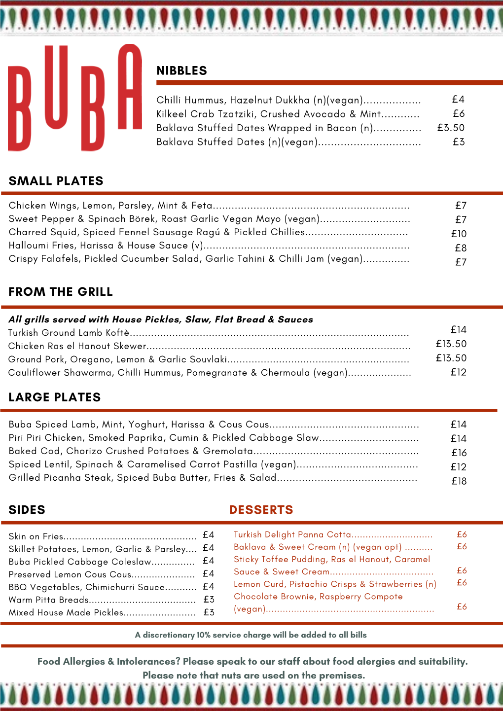 Buba April 2021 Menu