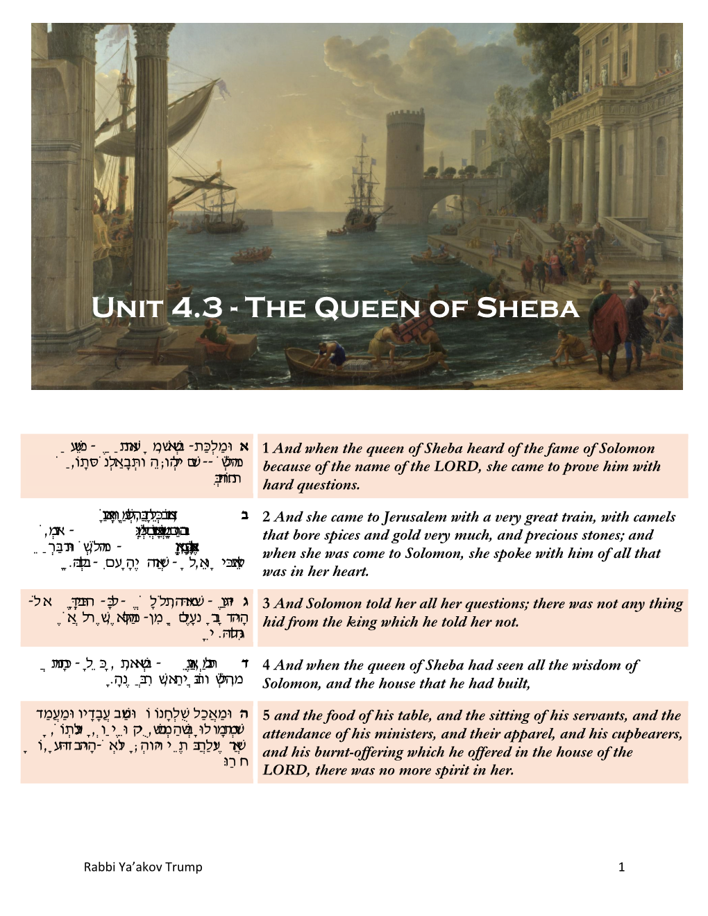 Unit 4.3 - the Queen of Sheba