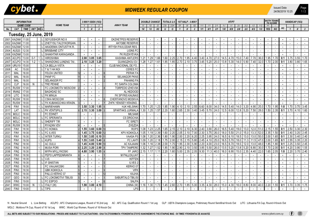 Midweek Regular Coupon 24/06/2019 10:25 1 / 2