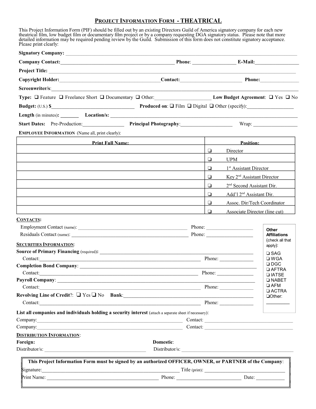 Project Information Form