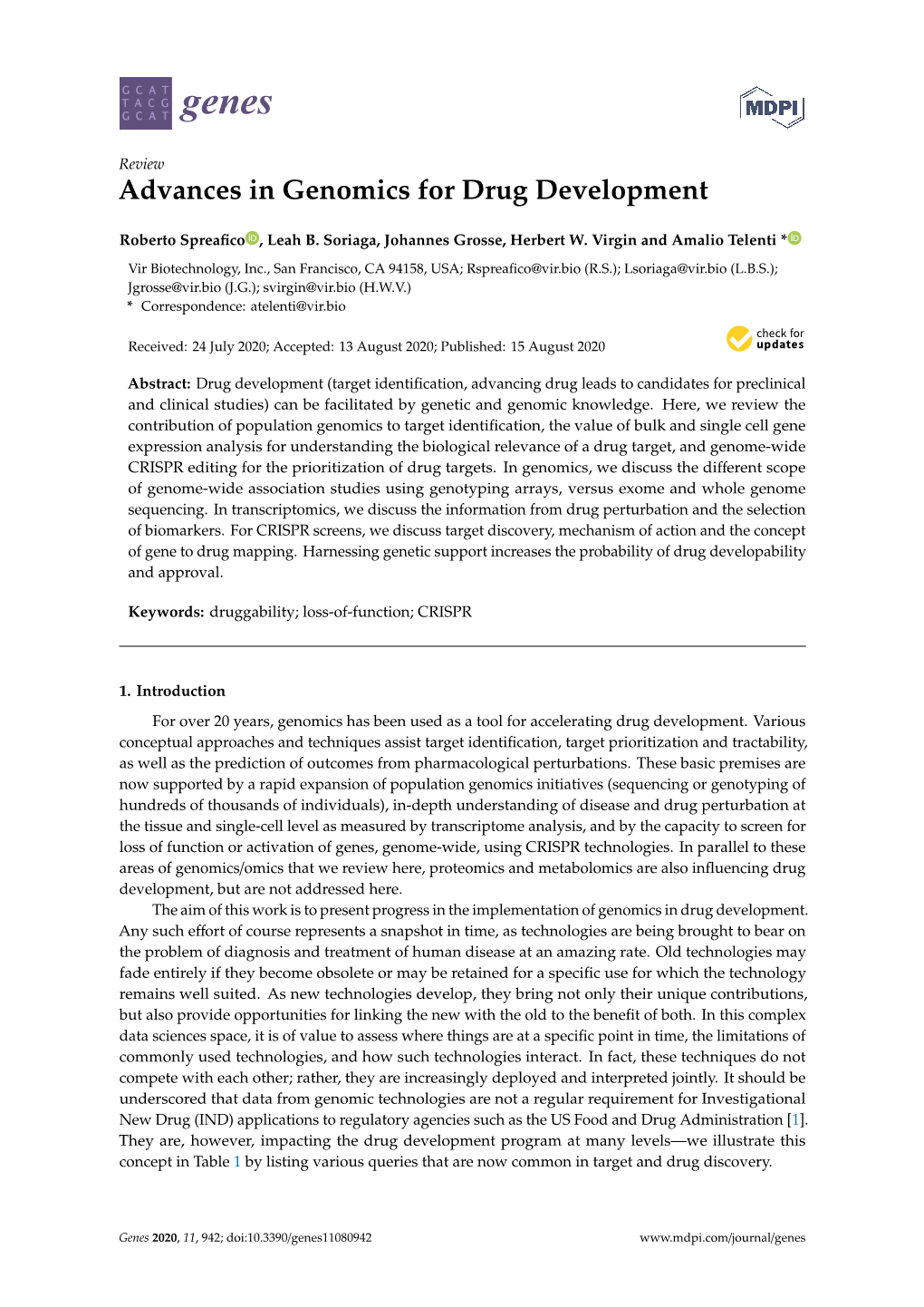 Advances in Genomics for Drug Development