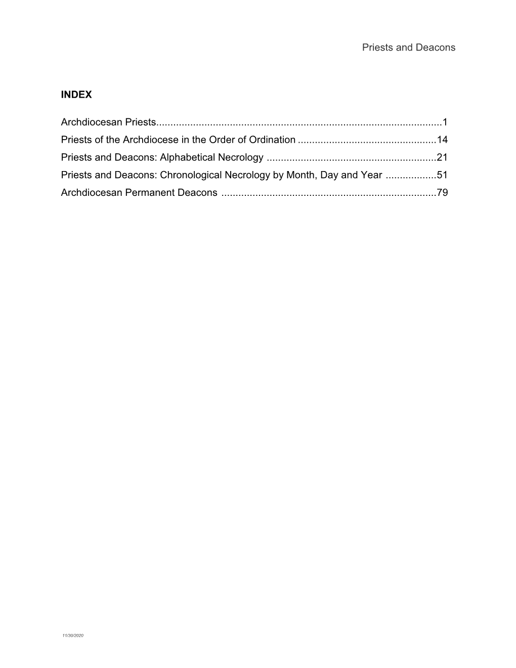 Priests and Deacons INDEX Archdiocesan Priests