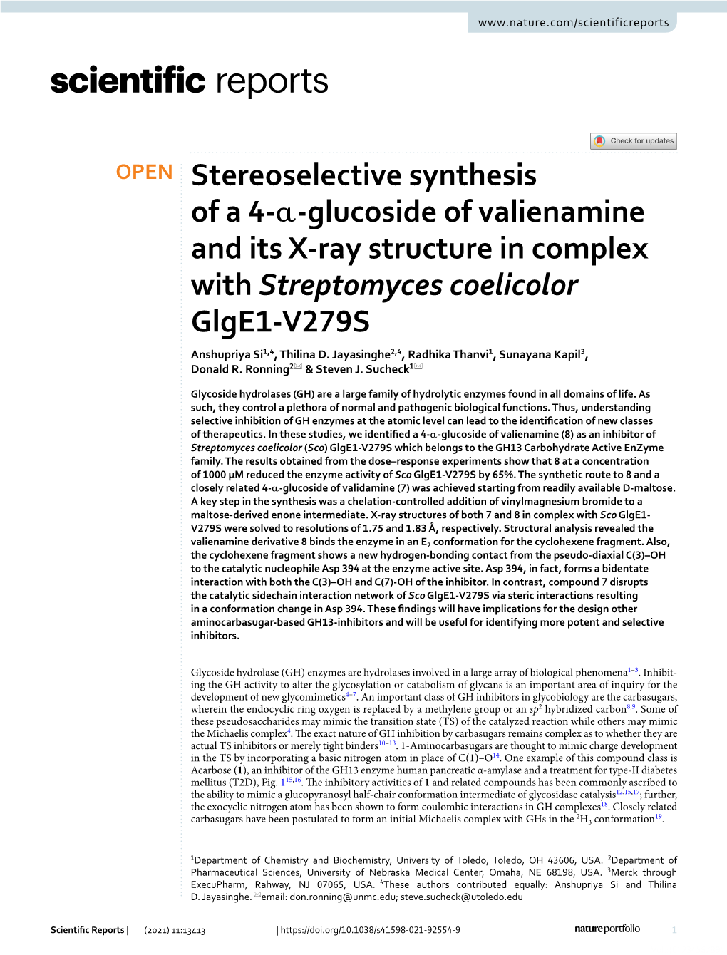 Stereoselective Synthesis of a 4- -Glucoside of Valienamine and Its X