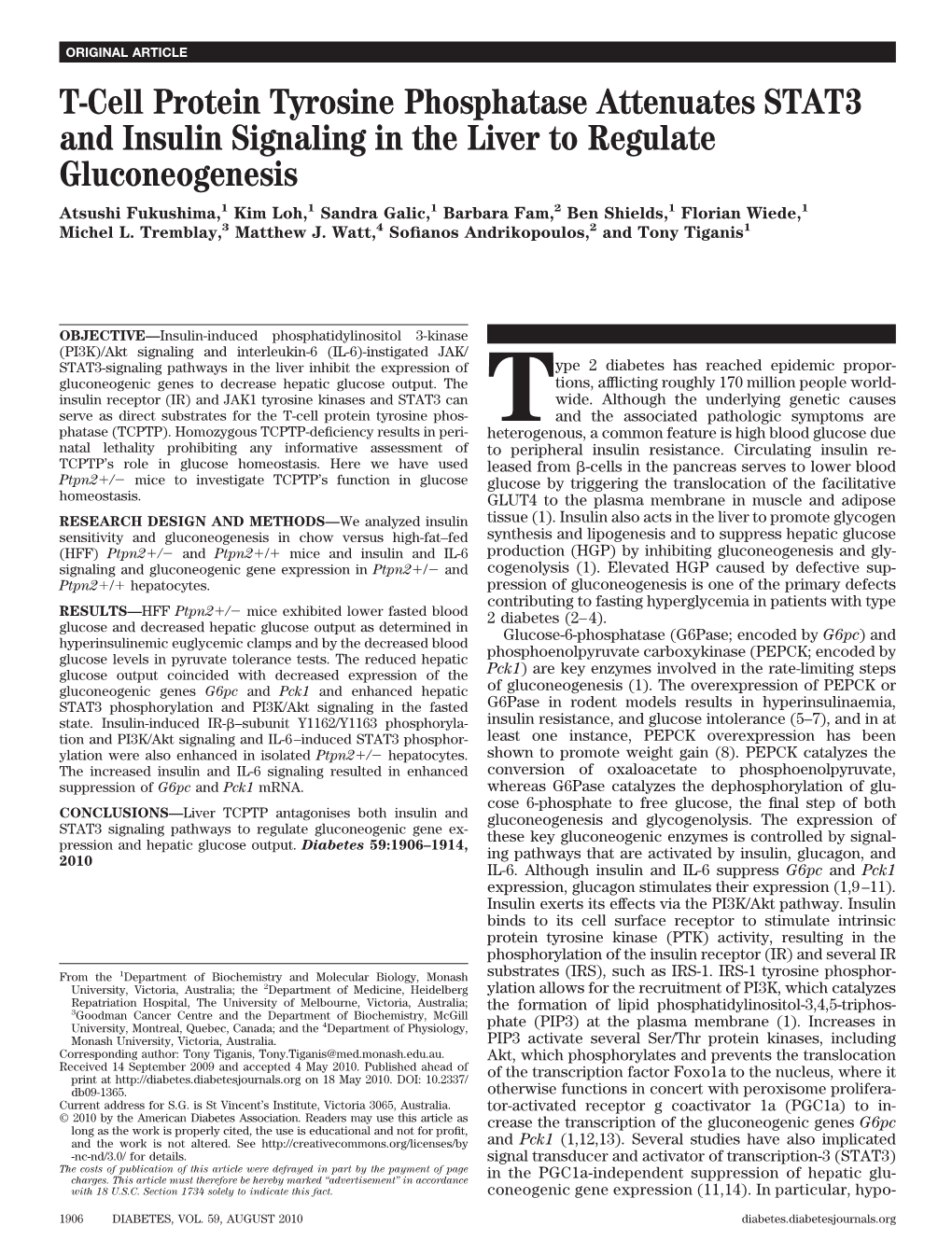 T-Cell Protein Tyrosine Phosphatase Attenuates STAT3 and Insulin