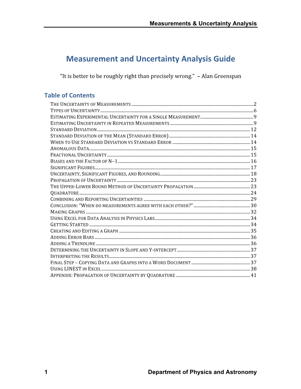 Measurements and Uncertainty Analysis