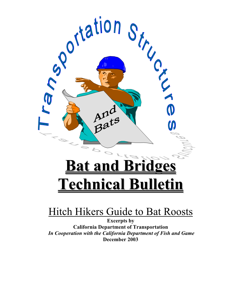Bat and Bridges Technical Bulletin (Hitchhiker Guide to Bat Roosts), California Department of Transportation, Sacramento CA