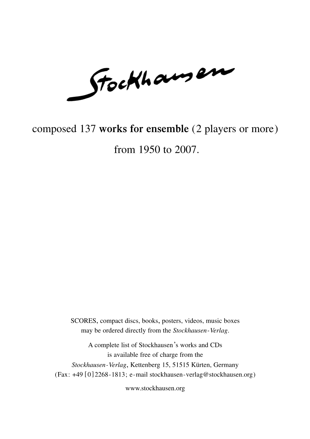 Karlheinz Stockhausen: Works for Ensemble English