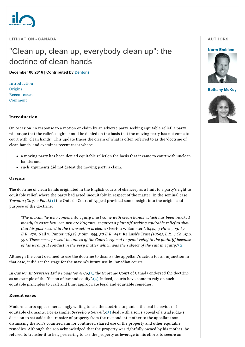 The Doctrine of Clean Hands