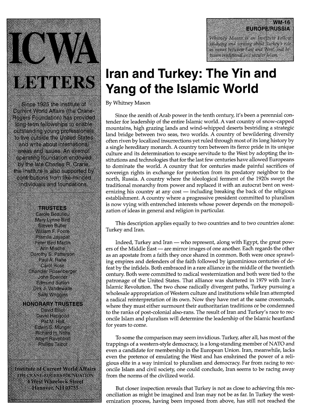 Iran and Turkey: the Yin and Yang of the Islamic World by Whitney Mason