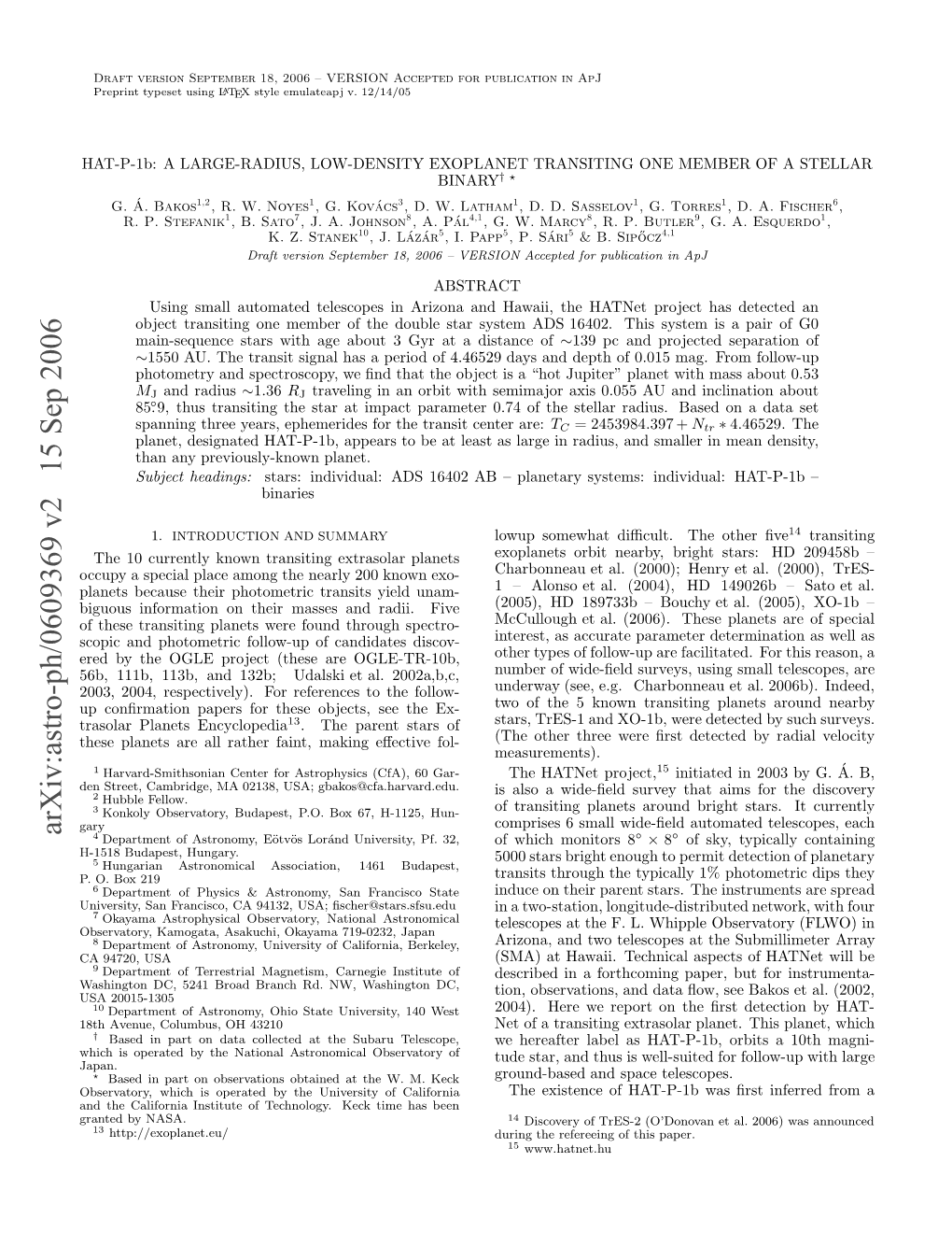 Arxiv:Astro-Ph/0609369 V2 15 Sep 2006 Ahntnd,54 Ra Rnhr.N,Wsigo DC, Washington NW, Rd