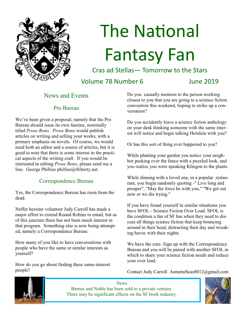 The National Fantasy Fan Cras Ad Stellas— Tomorrow to the Stars Volume 78 Number 6 June 2019