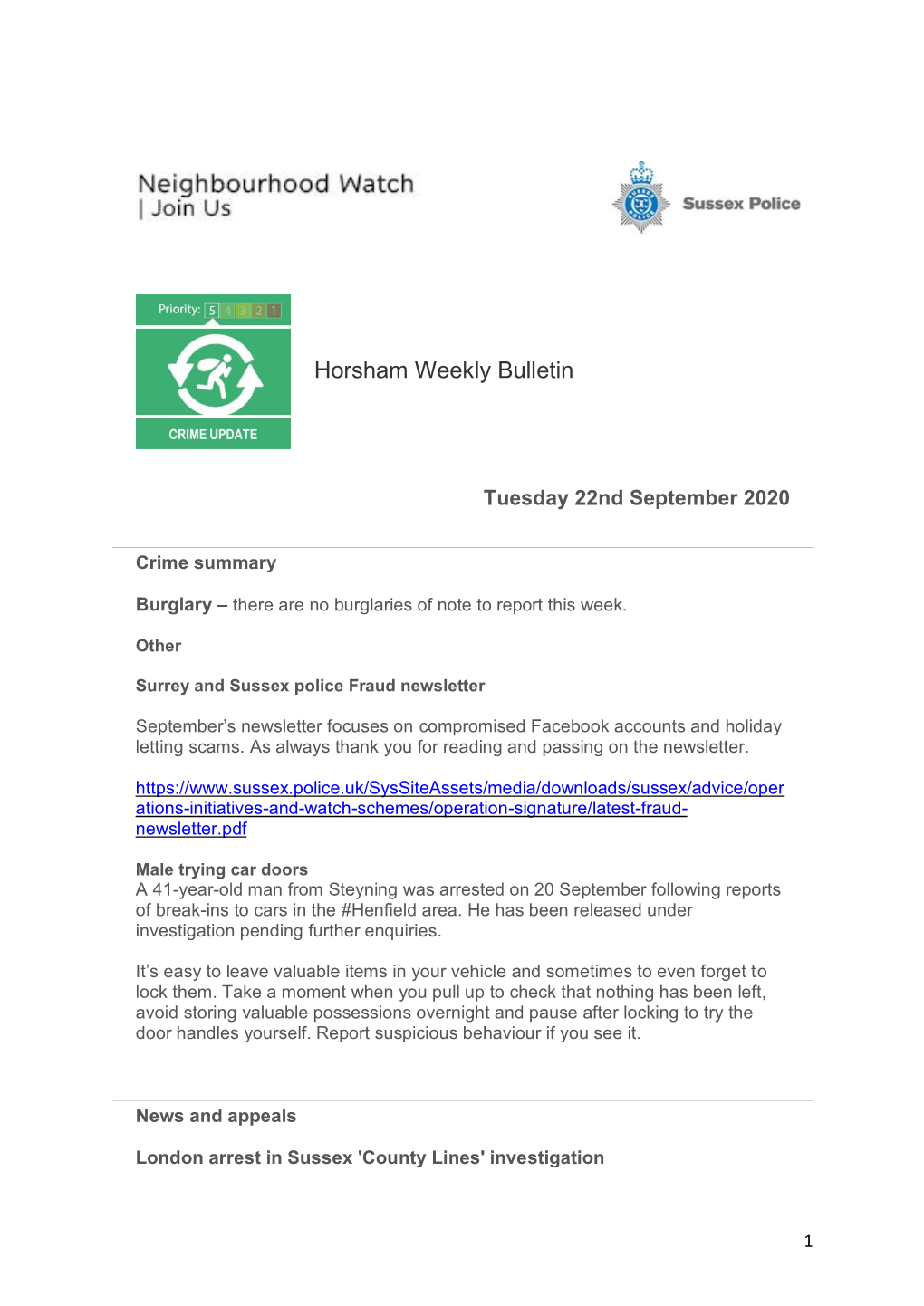 Horsham Weekly Bulletin