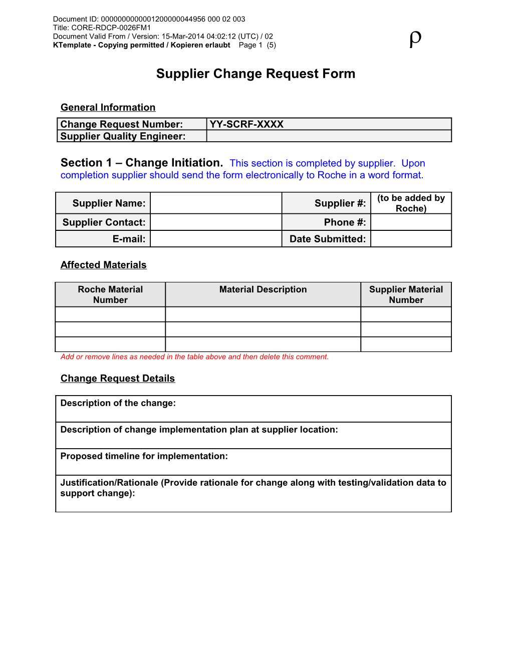 Supplier Change Request Form