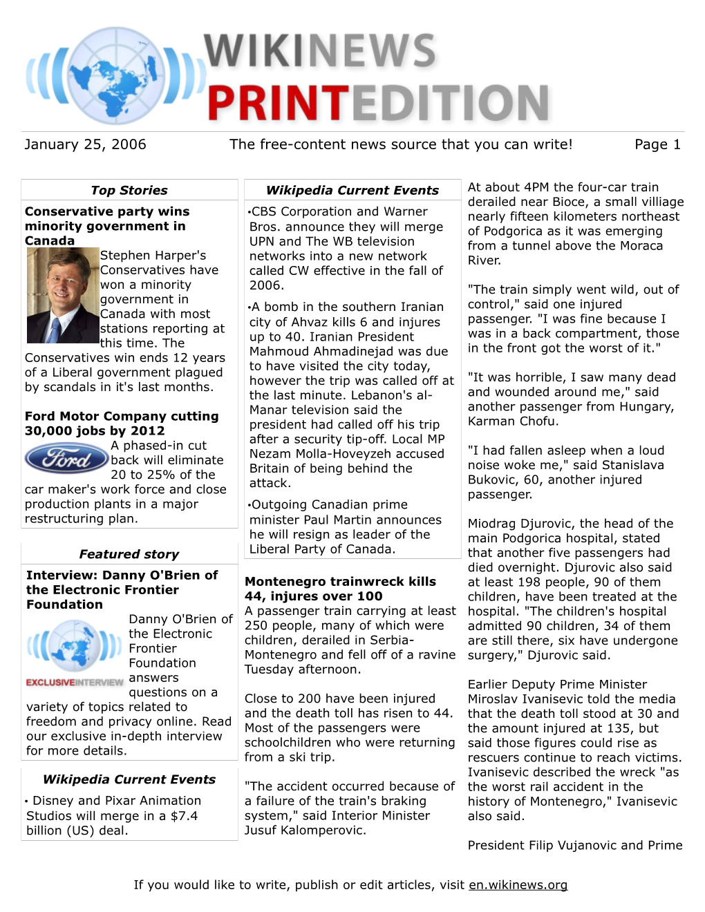 January 25, 2006 the Free-Content News Source That You Can Write! Page 1
