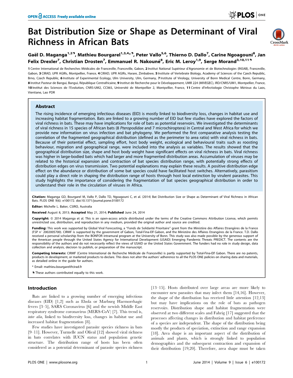 Bat Distribution Size Or Shape As Determinant of Viral Richness in African Bats