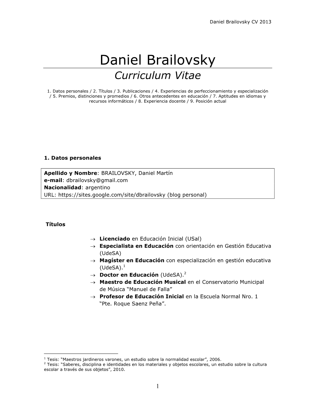 Daniel Brailovsky CV 2013