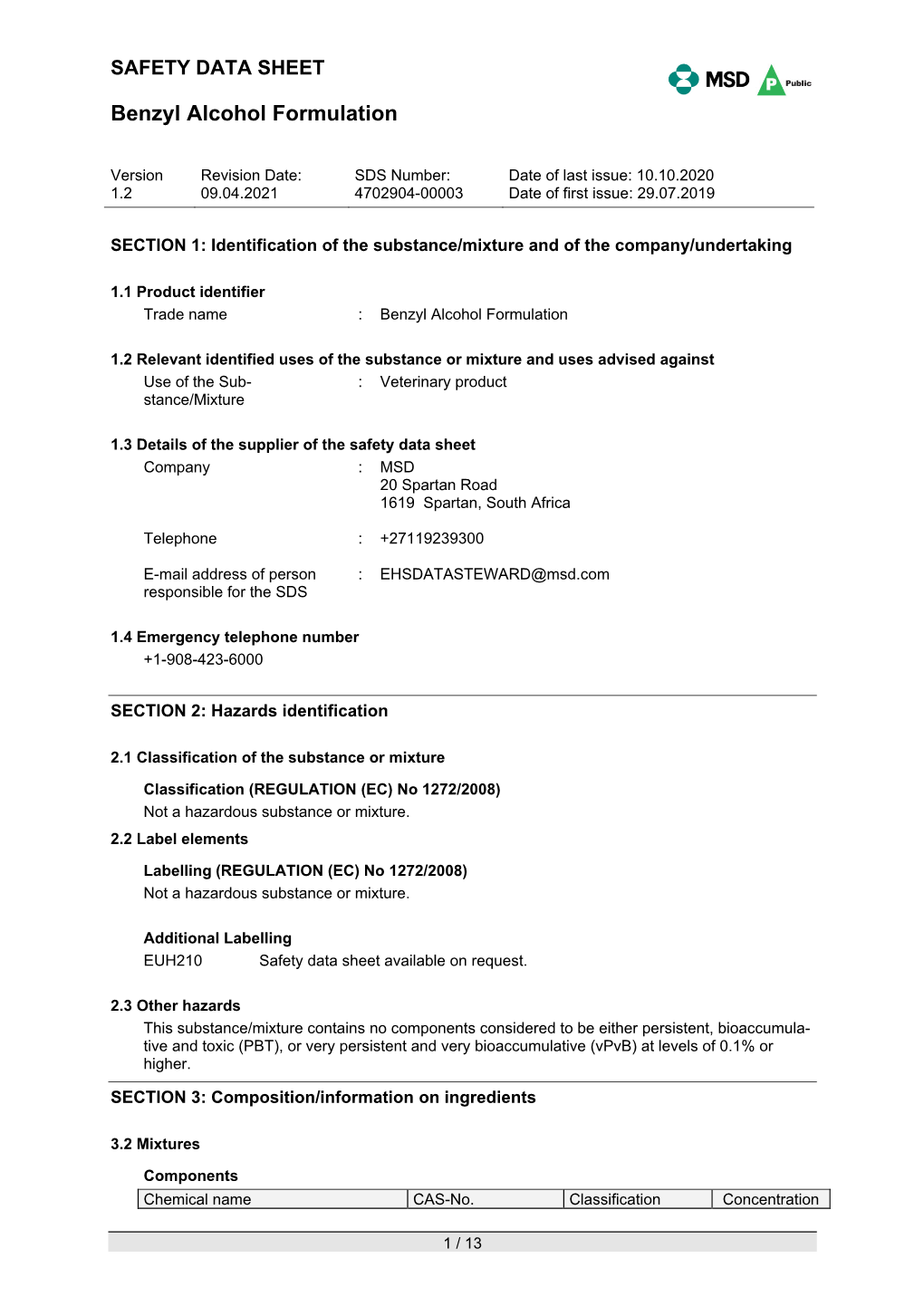 Benzyl Alcohol Formulation