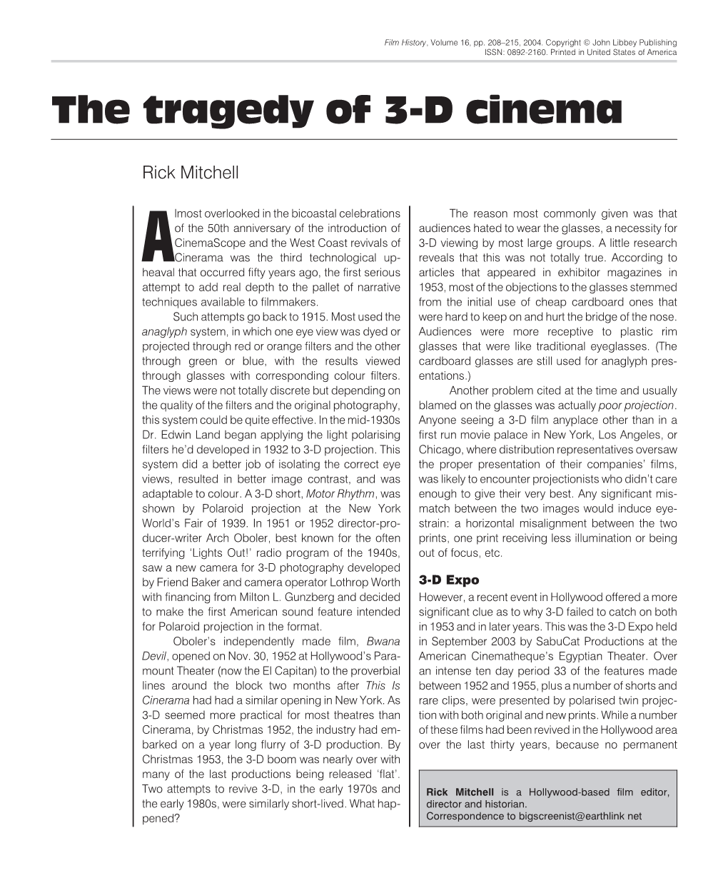 The Tragedy of 3D Cinema