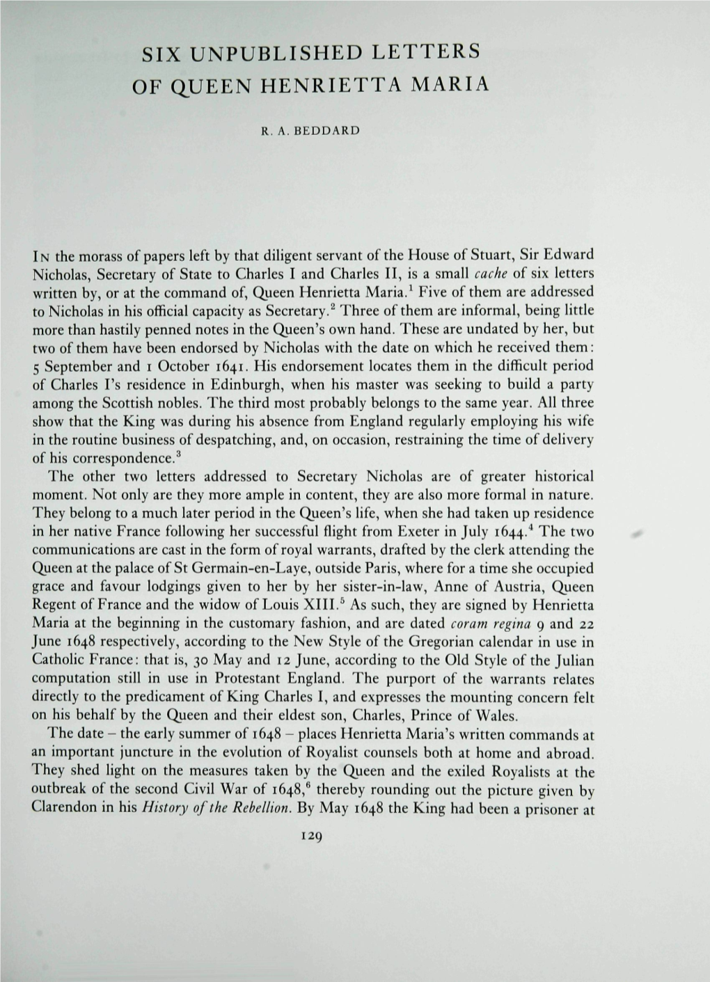 Six Unpublished Letters of Queen Henrietta Maria