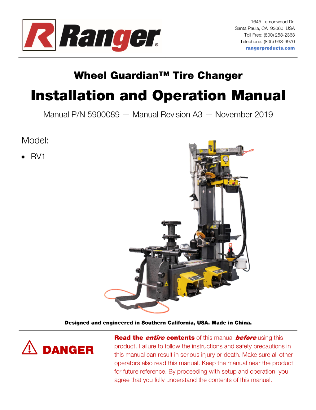 RV1 Tire Changer Manual